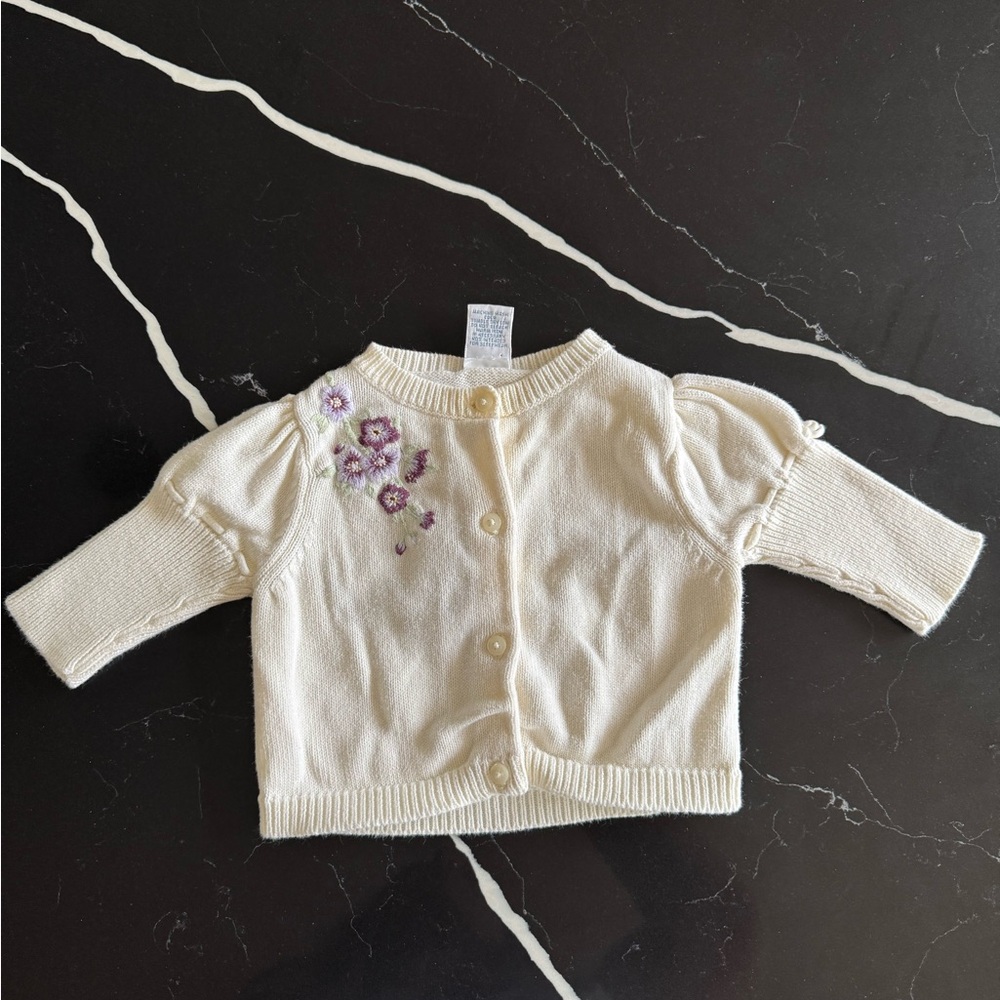 Y2K Cream Kids Cardigan‎ with Floral Embroidery